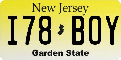 NJ license plate I78BOY