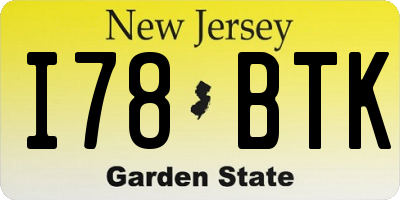 NJ license plate I78BTK