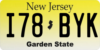 NJ license plate I78BYK