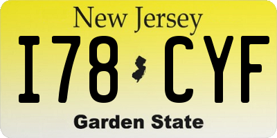 NJ license plate I78CYF