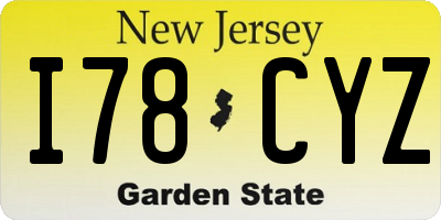 NJ license plate I78CYZ