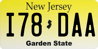NJ license plate I78DAA