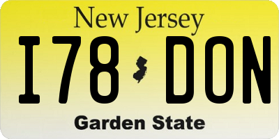 NJ license plate I78DON