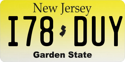 NJ license plate I78DUY