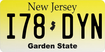 NJ license plate I78DYN