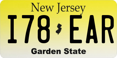 NJ license plate I78EAR