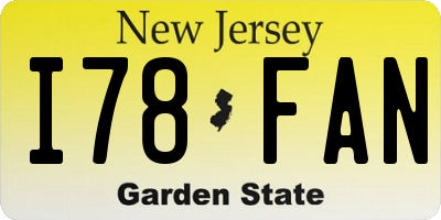 NJ license plate I78FAN
