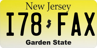 NJ license plate I78FAX