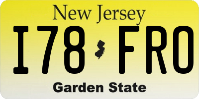 NJ license plate I78FRO