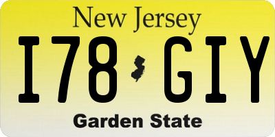 NJ license plate I78GIY