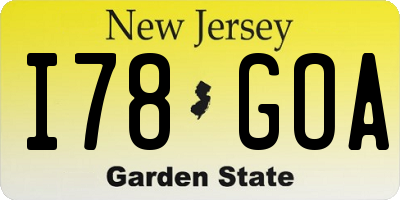 NJ license plate I78GOA
