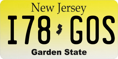 NJ license plate I78GOS