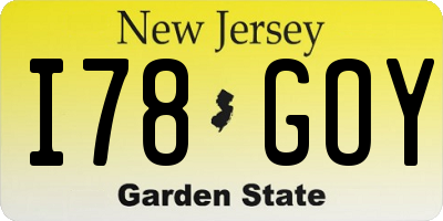 NJ license plate I78GOY