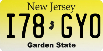 NJ license plate I78GYO