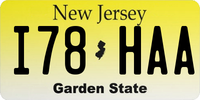 NJ license plate I78HAA