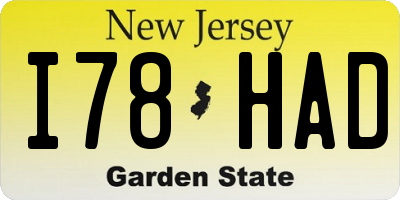 NJ license plate I78HAD