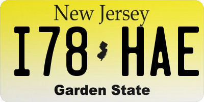 NJ license plate I78HAE