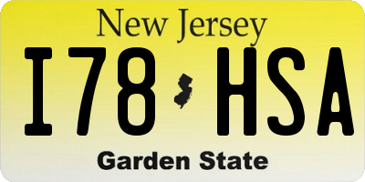 NJ license plate I78HSA