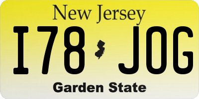 NJ license plate I78JOG
