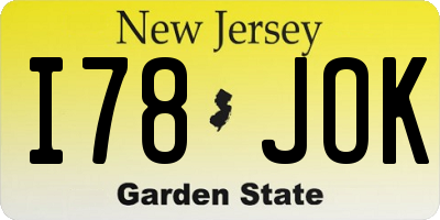 NJ license plate I78JOK