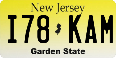 NJ license plate I78KAM