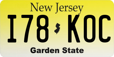 NJ license plate I78KOC