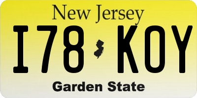 NJ license plate I78KOY