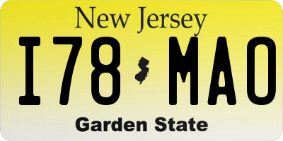 NJ license plate I78MAO