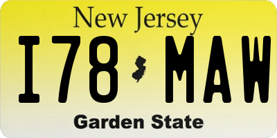 NJ license plate I78MAW