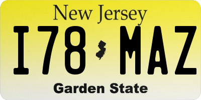 NJ license plate I78MAZ