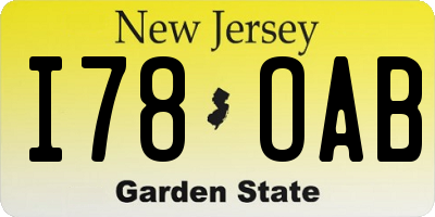 NJ license plate I78OAB