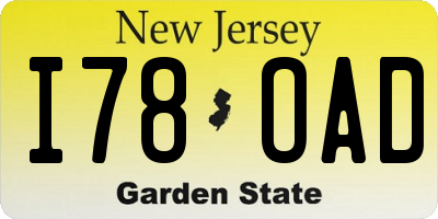 NJ license plate I78OAD