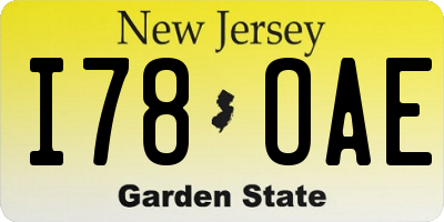 NJ license plate I78OAE
