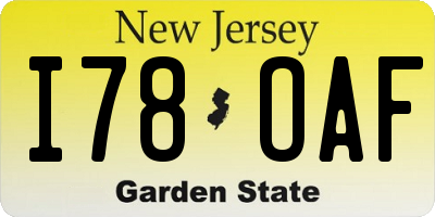 NJ license plate I78OAF