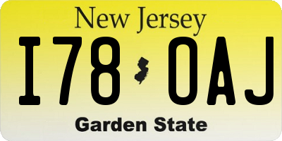 NJ license plate I78OAJ