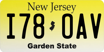 NJ license plate I78OAV