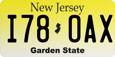 NJ license plate I78OAX