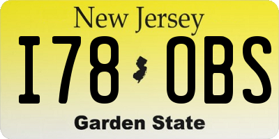 NJ license plate I78OBS