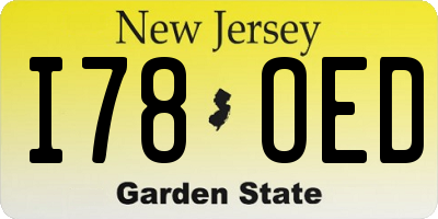 NJ license plate I78OED