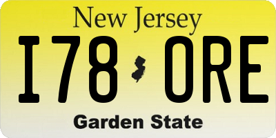 NJ license plate I78ORE