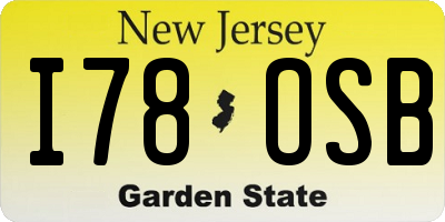 NJ license plate I78OSB
