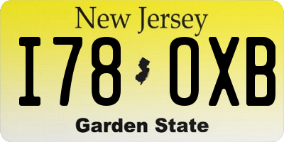 NJ license plate I78OXB