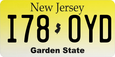 NJ license plate I78OYD