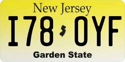NJ license plate I78OYF
