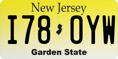 NJ license plate I78OYW