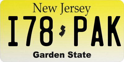 NJ license plate I78PAK