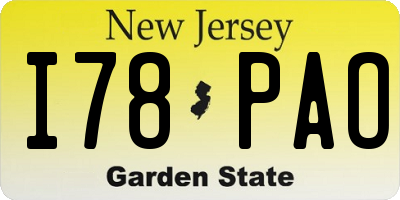 NJ license plate I78PAO