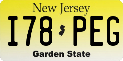 NJ license plate I78PEG