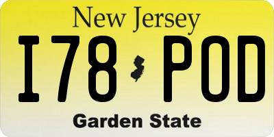 NJ license plate I78POD