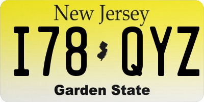NJ license plate I78QYZ